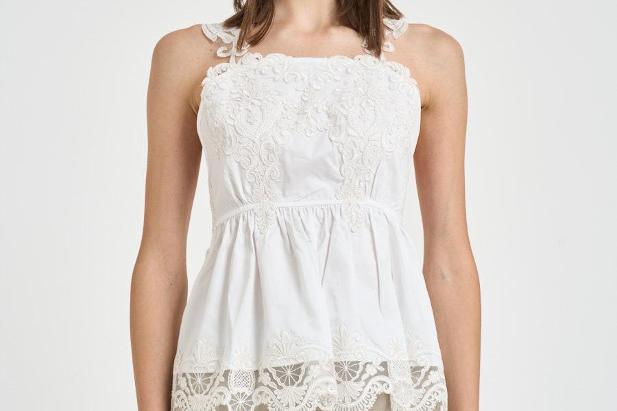 Top donna con ricami bianco W08170581 WHITE MAURIZIO MYKONOS 