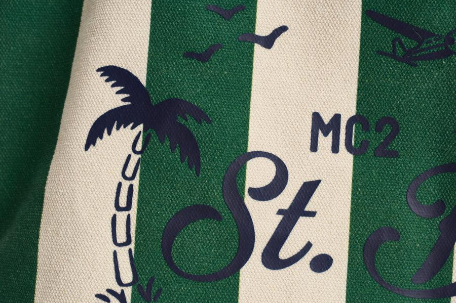 Borsa tote donna in cotone a righe verde STRIPESPOP 51 MC2 SAINT BARTH 
