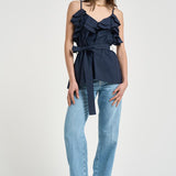 Blusa donna con balze blu D313354 CANYOX26012 P.a.r.o.s.h. 