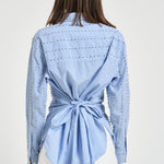 Camicia donna con strass azzurra 106225A32R CARLEYZE5 PINKO 
