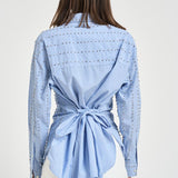 Camicia donna con strass azzurra 106225A32R CARLEYZE5 PINKO 