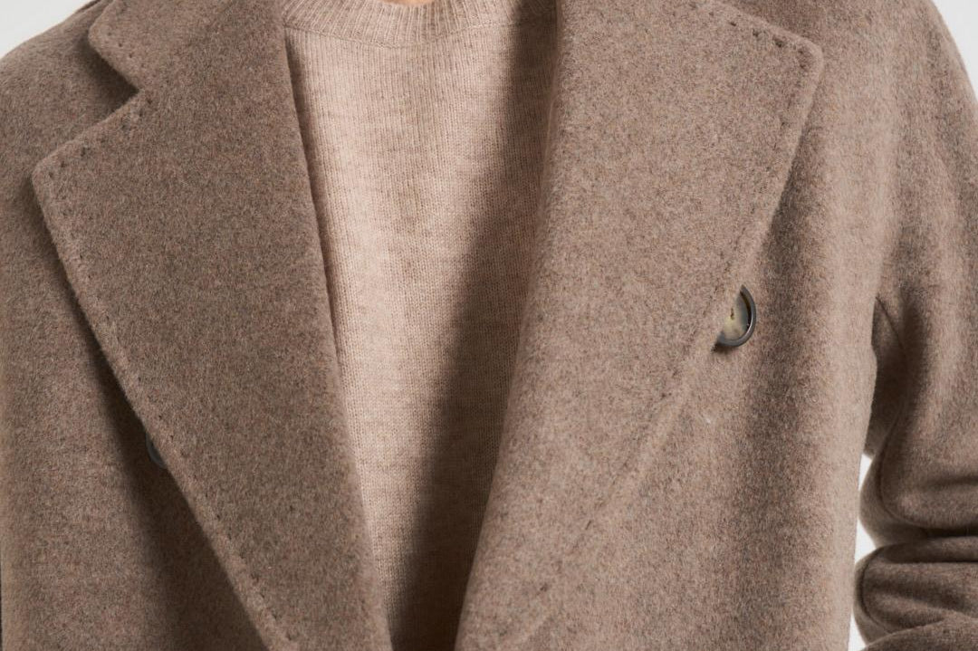 Cappotto lungo donna doppiopetto tortora MYRNA DEBORA81 ACCADEMIE TESSILI 