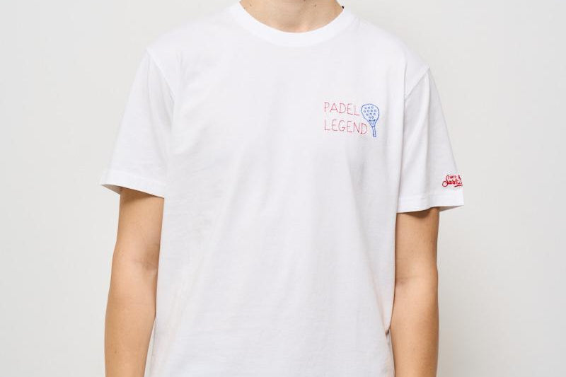 T-shirt uomo girocollo bianca con ricamo PADELLEGEND 01NEMB MC2 SAINT BARTH 