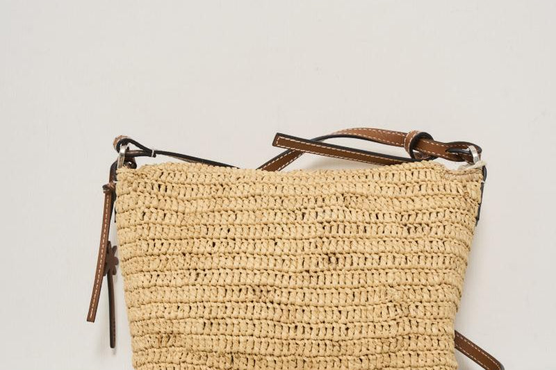 Borsa donna a tracolla in rafia beige V5.2AH NATURAL&BROWN MANEBI' 