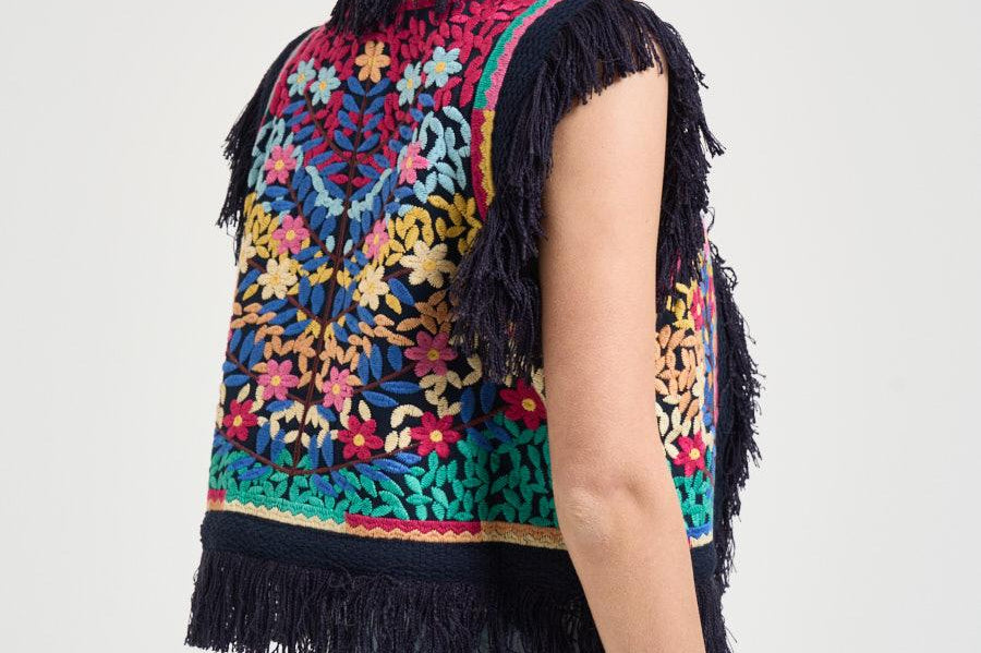 Gilet donna sfrangiato multicolor RAINBOW1GIL NAVY ANTIK BATIK 