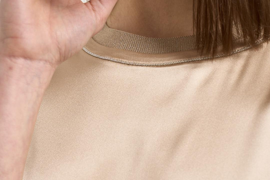 Blusa donna in raso beige A06871 2372E46E PESERICO 