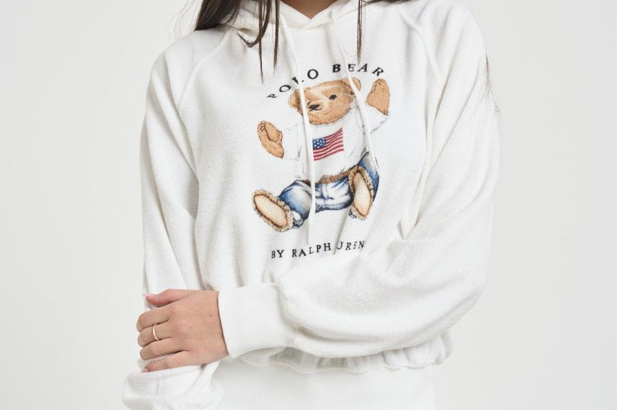Felpa donna con cappuccio Bear panna 211A12745 001 RALPH LAUREN 