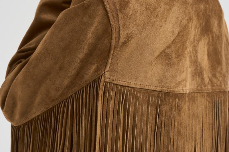 Giubbotto donna in suede cammello con frange GWP02368 P00216055678 GOLDEN GOOSE 