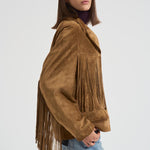 Giubbotto donna in suede cammello con frange GWP02368 P00216055678 GOLDEN GOOSE 