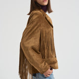 Giubbotto donna in suede cammello con frange GWP02368 P00216055678 GOLDEN GOOSE 