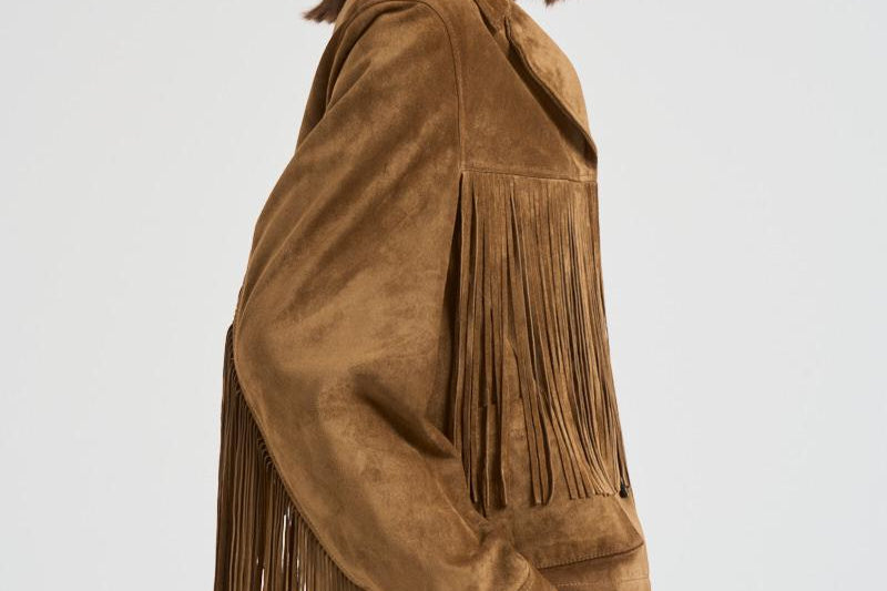 Giubbotto donna in suede cammello con frange GWP02368 P00216055678 GOLDEN GOOSE 