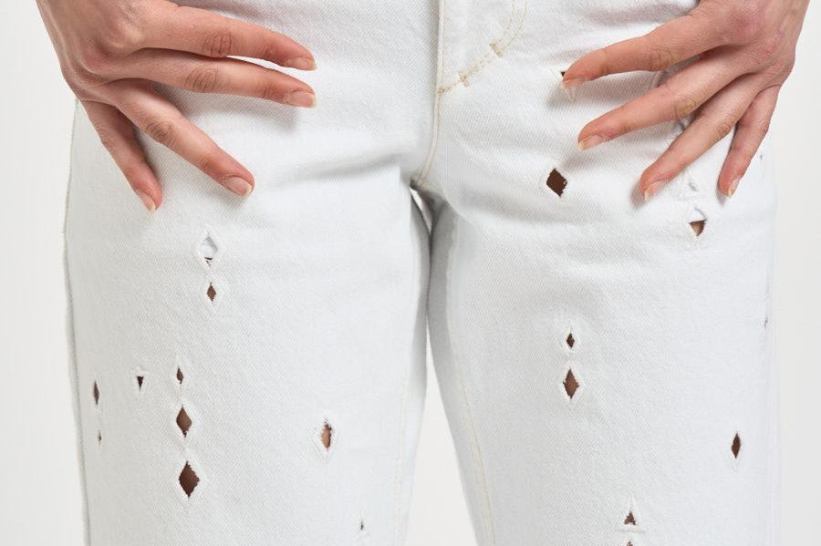 Jeans donna Amia traforati in denim bianco PA0698FA D2H01WHITE ISABEL MARANT 