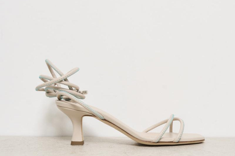Sandalo donna beige con impunture verdi GIOIA MILK 3JUIN 