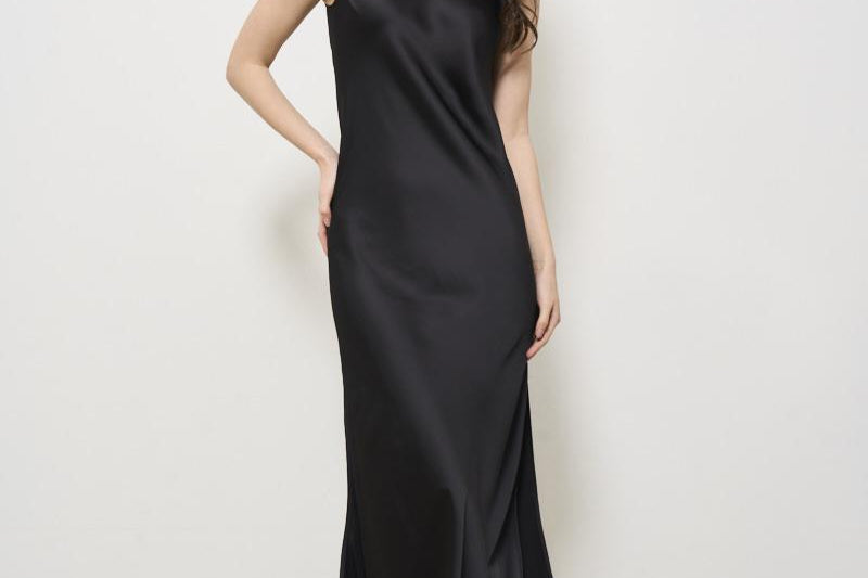Abito donna midi satinato nero AB000037D 9300 HERNO 