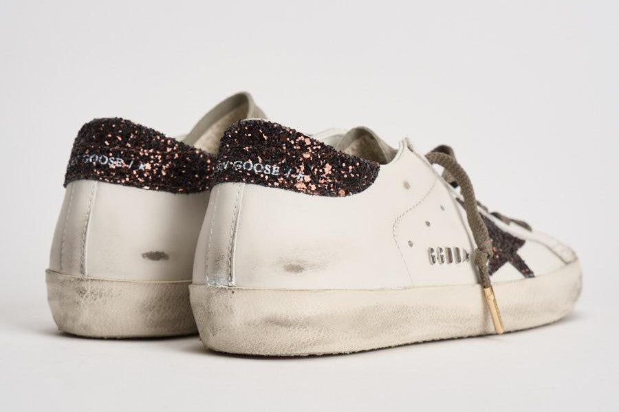 Sneakers donna Super Star bianche e glitter marroni GWF00101 F00812212386 GOLDEN GOOSE 