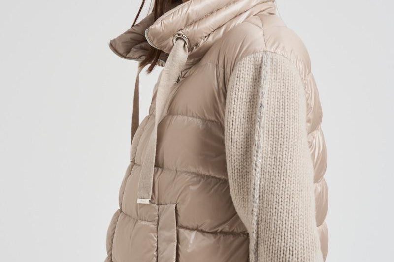 Bomber donna in nylon e maglia beige PI00138DR 1985 HERNO 