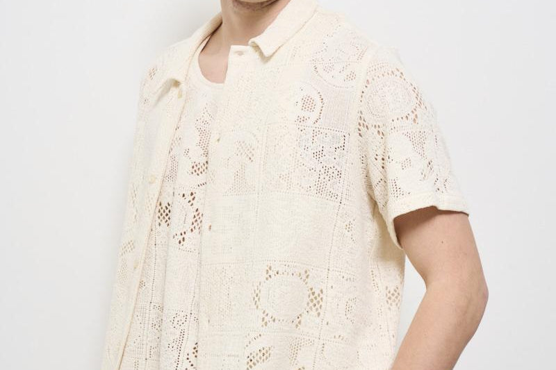 Camicia uomo traforata panna LDM401098 215215IVORY LES DEUX 