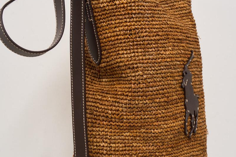 Borsa donna a secchiello in rafia marrone 428955892 002 RALPH LAUREN 