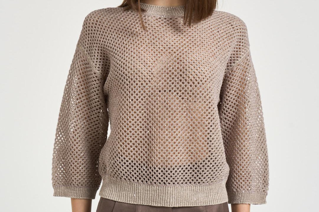 Maglia donna traforata tortora A99083F07 9106B49B PESERICO 