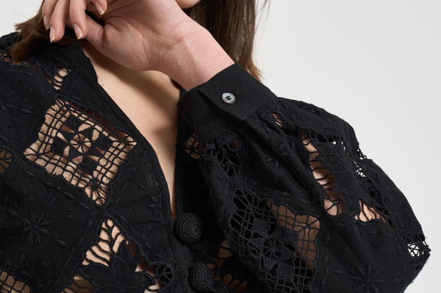 Blusa donna Nina in sangallo nera HT0856FA D2J01IBLACK ISABEL MARANT 