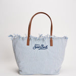 Borsa donna City in canvas a righe celeste CBF0001 TINYSTRIPES1017 MC2 SAINT BARTH 