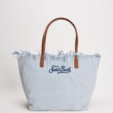 Borsa donna City in canvas a righe celeste CBF0001 TINYSTRIPES1017 MC2 SAINT BARTH 
