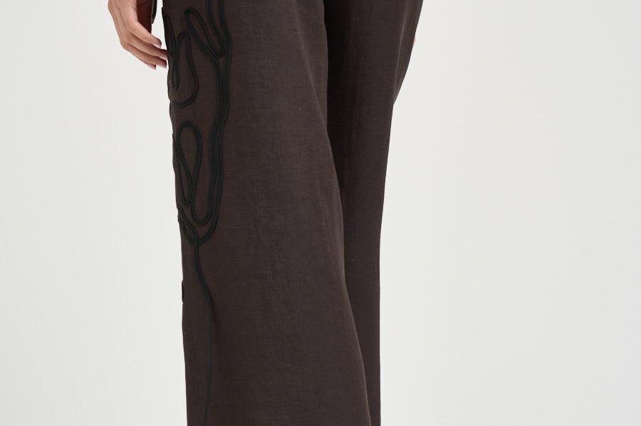 Pantalone donna palazzo marrone con ricami F6SL94 W18 LIVIANA CONTI 