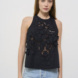 Top donna in popeline nero ricamato 13606 NERO8012 FORTE FORTE 