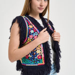 Gilet donna sfrangiato multicolor RAINBOW1GIL NAVY ANTIK BATIK 