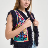 Gilet donna sfrangiato multicolor RAINBOW1GIL NAVY ANTIK BATIK 