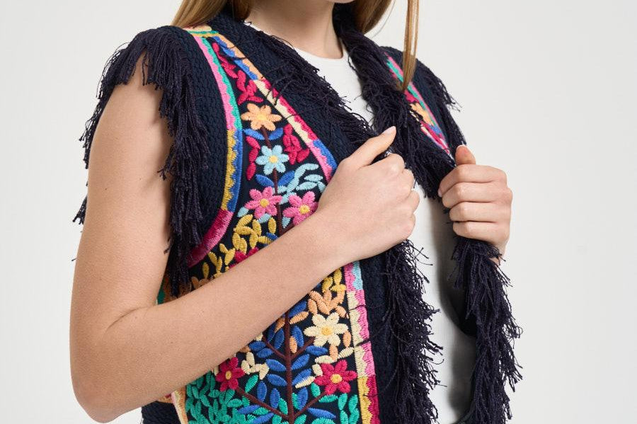 Gilet donna sfrangiato multicolor RAINBOW1GIL NAVY ANTIK BATIK 
