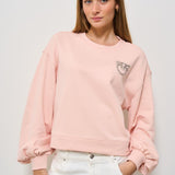 Felpa donna rosa con strass logo 102827 A2G8N38 PINKO 