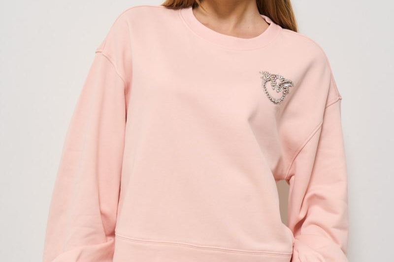 Felpa donna rosa con strass logo 102827 A2G8N38 PINKO 