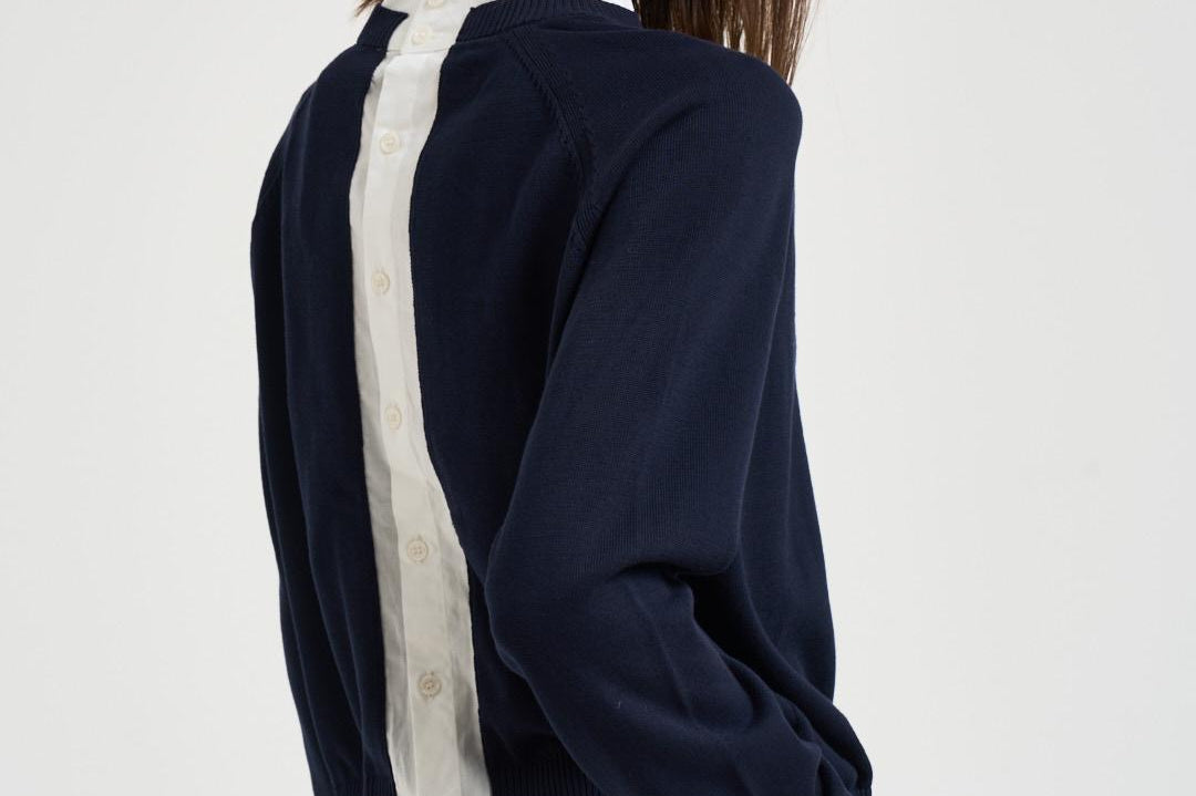 Maglia donna blu con inserto camicia bianca Y6SB60 N06 SEMICOUTURE 