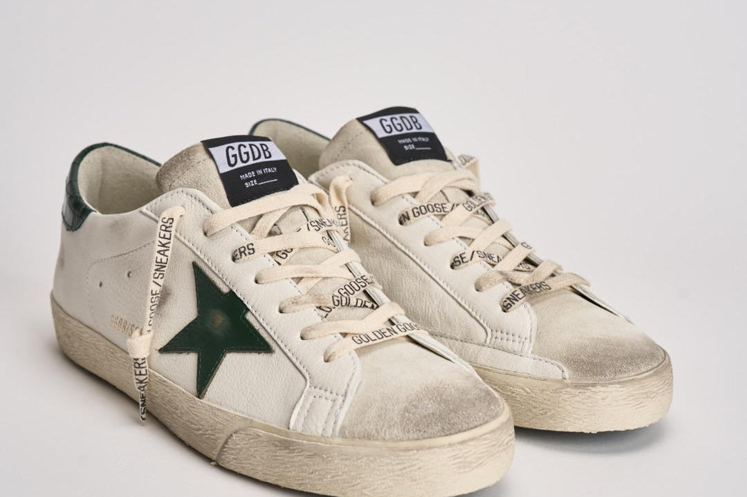 Sneakers uomo Super-star bianca e verde GMF00101 F00811310502 GOLDEN GOOSE 
