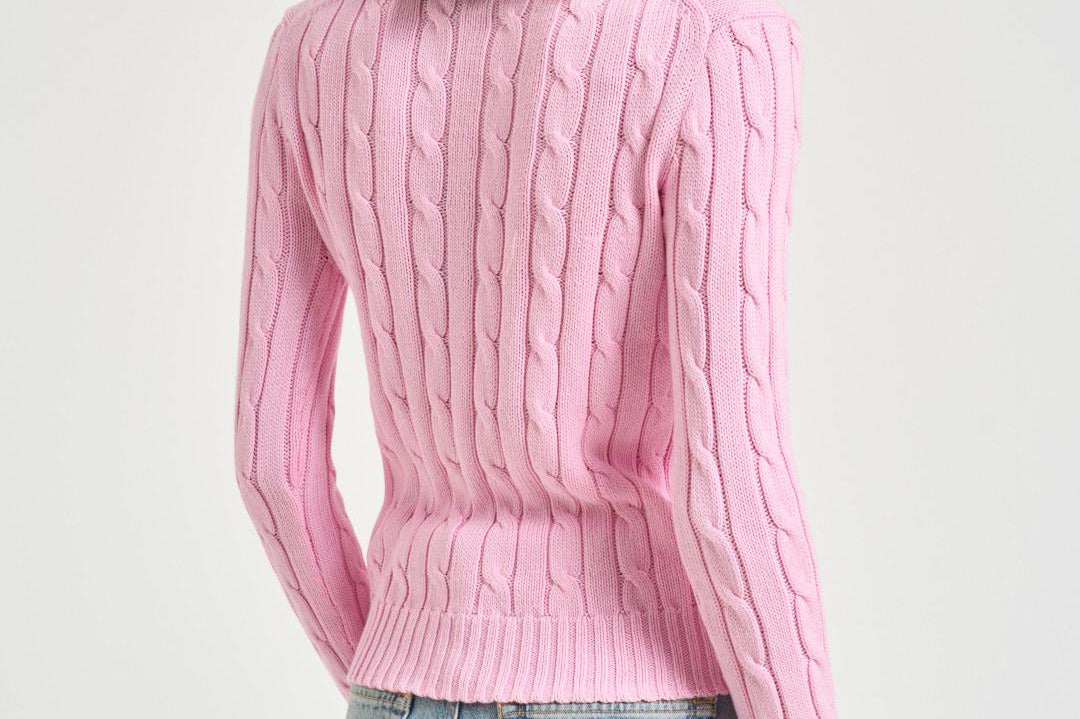 Maglione donna girocollo a trecce rosa 211971869 010 RALPH LAUREN 
