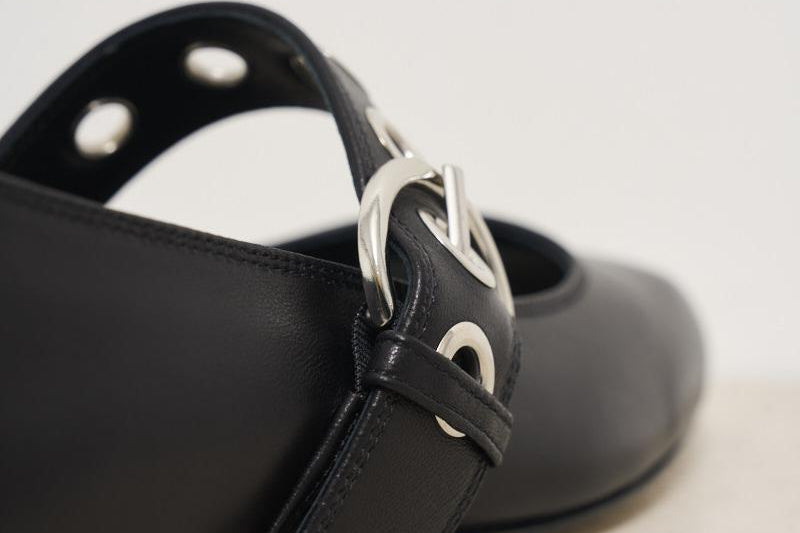 Ballerina donna Uma Eyelet nera con borchie RKLS08FL159 BLACK AEYDE 