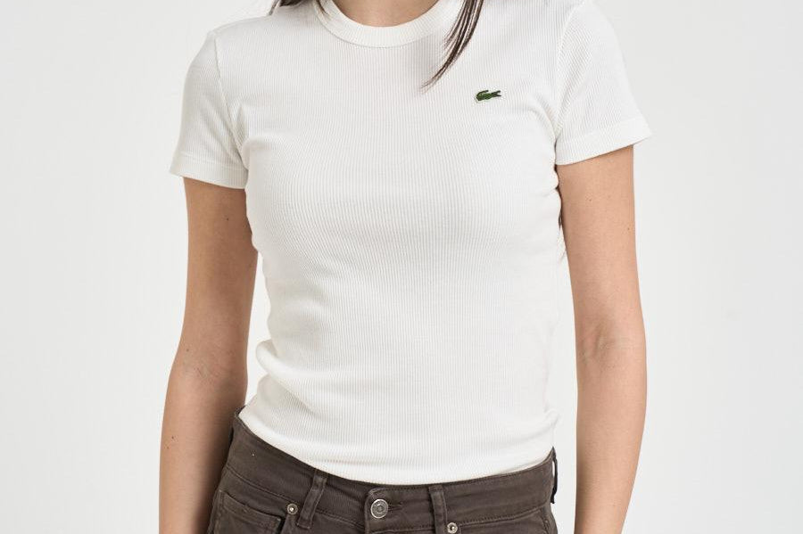 T-shirt donna a costine bianca TF5538 70V LACOSTE 