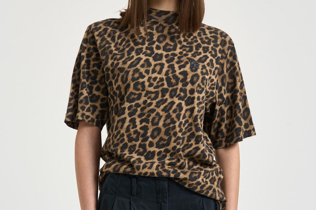 T-shirt donna girocollo Avi animalier 11154 MTL59BLACKBROWN ANINE BING 