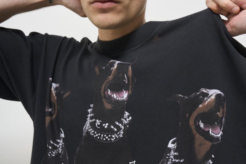 T-shirt uomo girocollo grigia con stampa MLM41135 VINTAGE BLACK003 REPRESENT 