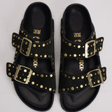 Sandalo donna Arizona nero con borchie oro<BR/> 1027855 BLACK BIRKENSTOCK 
