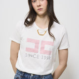 T-shirt donna bianca con logo rosa MA033 270 ELISABETTA FRANCHI 