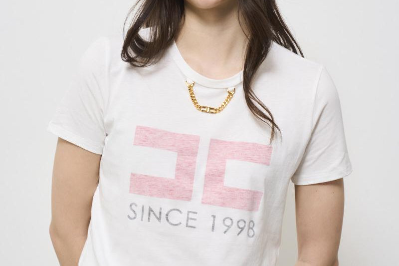 T-shirt donna bianca con logo rosa MA033 270 ELISABETTA FRANCHI 
