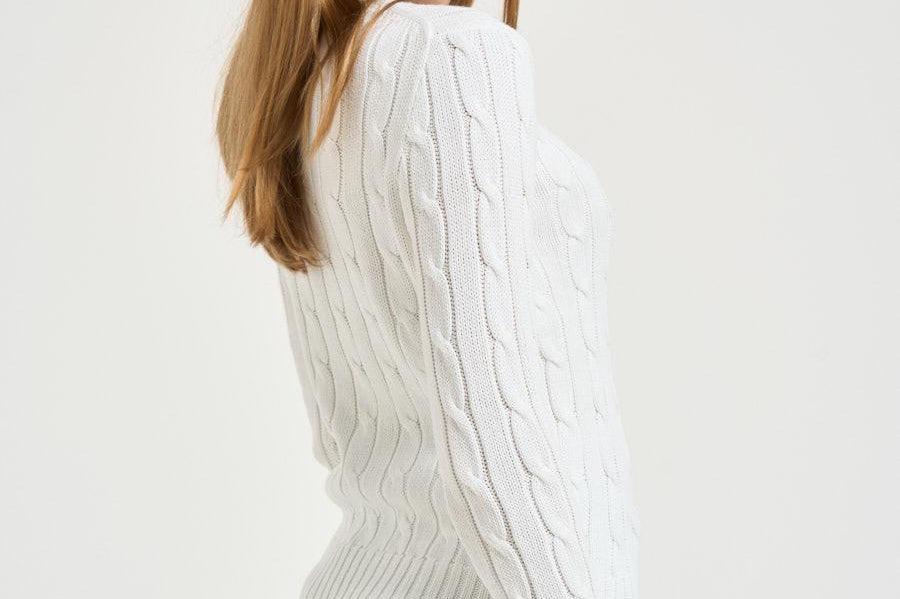 Maglia donna girocollo a trecce bianca 211971869 007 RALPH LAUREN 