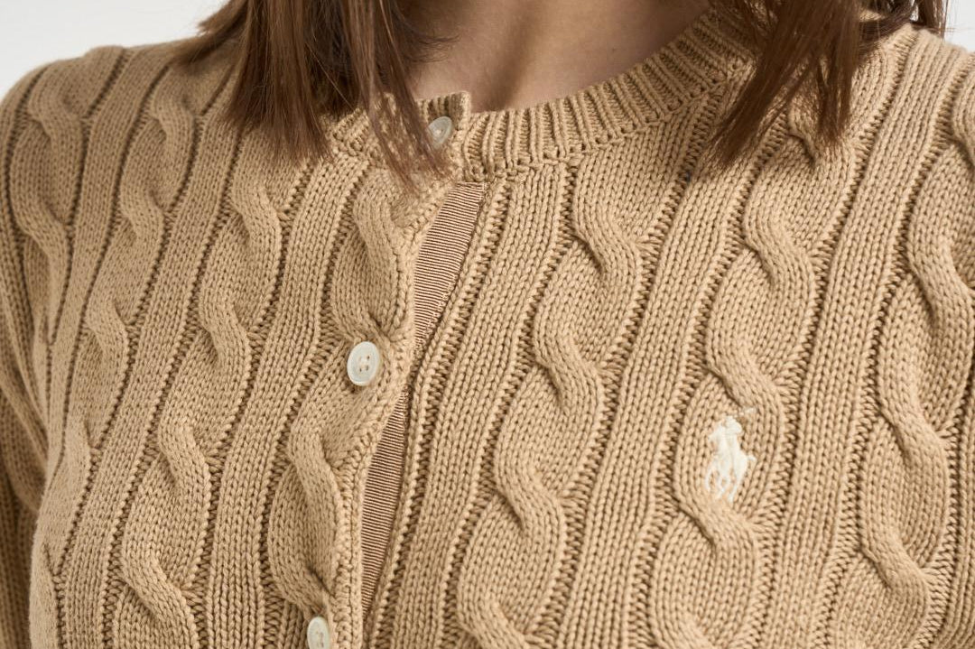 Cardigan donna a trecce cammello 211971868 502 RALPH LAUREN 