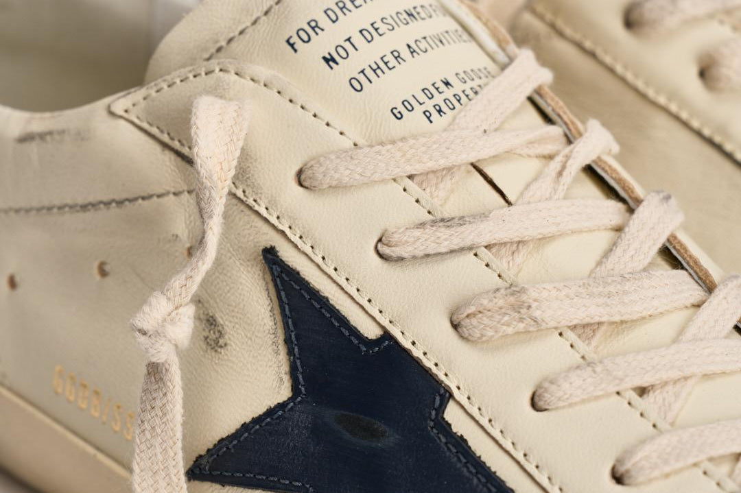 Sneakers uomo Super-star crema e blu GMF00101 F00416415430 GOLDEN GOOSE 