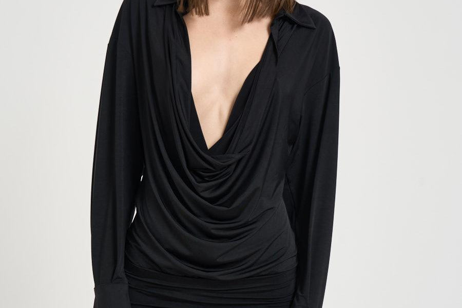 Abito donna corto nero con scollo profondo TM190107B BLACK THE ANDAMANE 