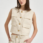 Gilet donna corto avorio D410047G RAISA26003 P.a.r.o.s.h. 