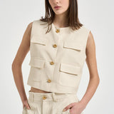 Gilet donna corto avorio D410047G RAISA26003 P.a.r.o.s.h. 