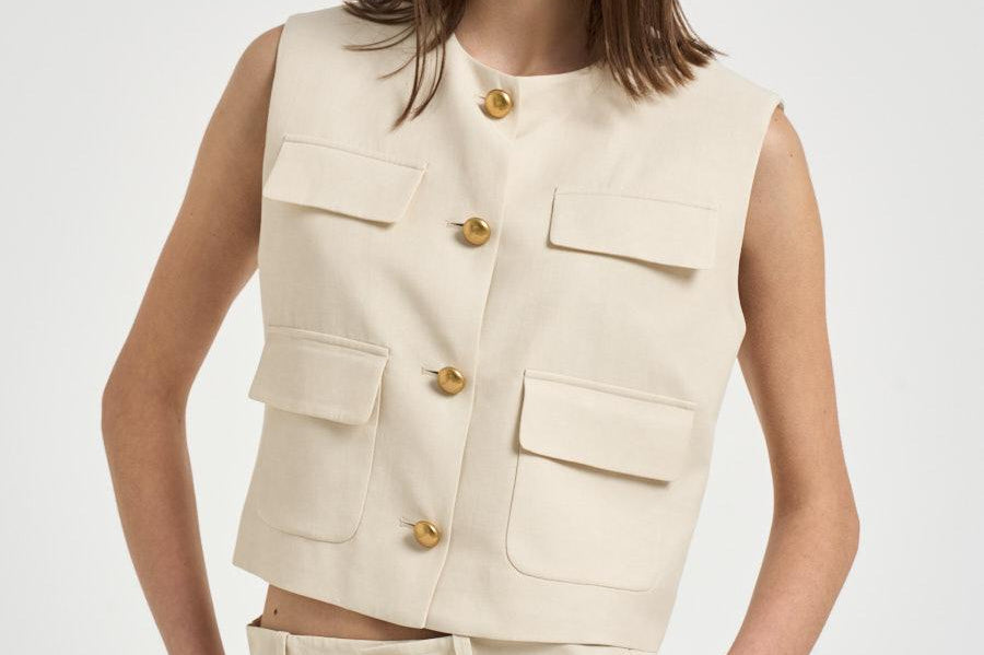 Gilet donna corto avorio D410047G RAISA26003 P.a.r.o.s.h. 